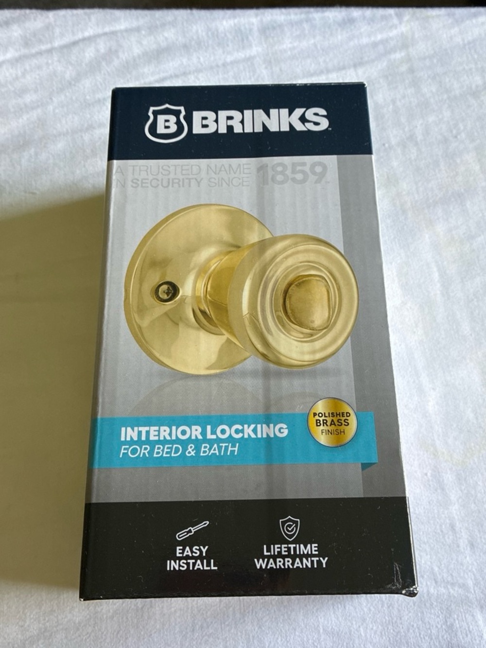 Brinks Polished Brass Interior Locking Door Knob for Bed & Bath